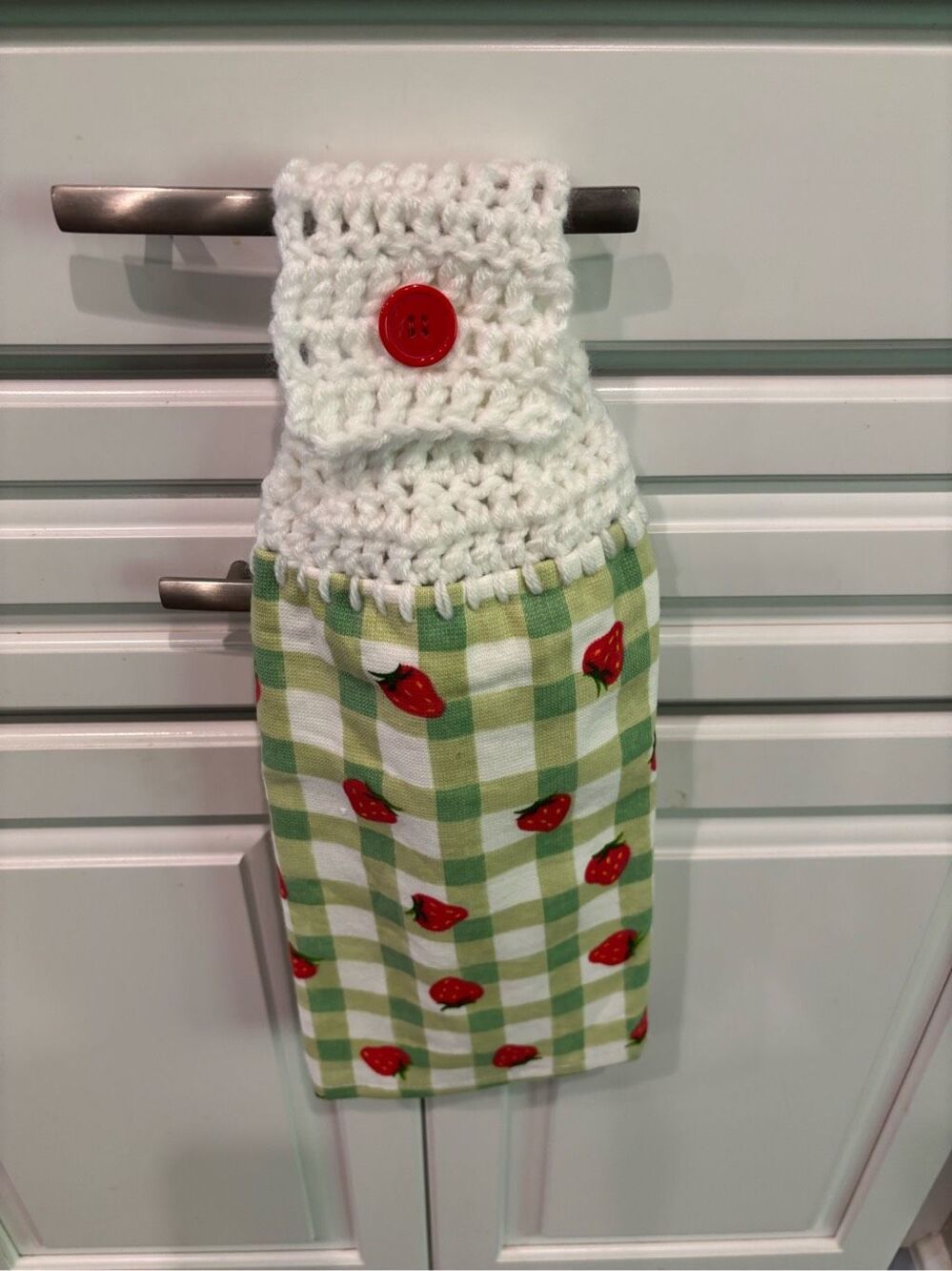 Crochet Top Kitchen Towel-Small strawberries